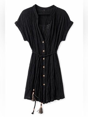 Rose Gold Button-Front Swim Cover-Up Dress